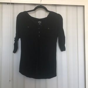 3/4 sleeve black button down blouse